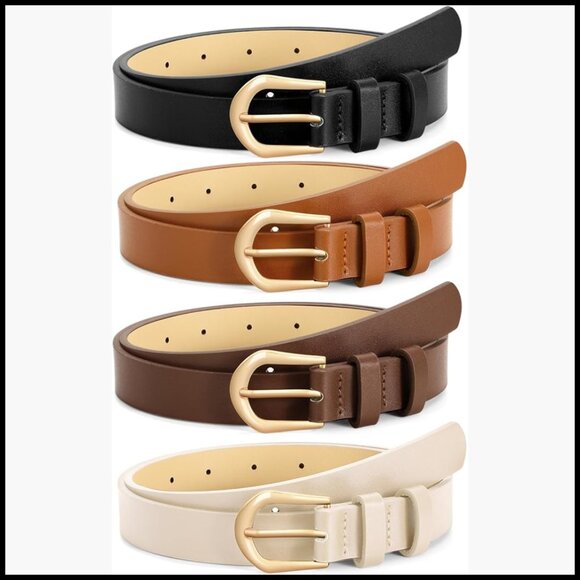 4 Pack Faux Leather Skinny Belts with Gold Buckle for Women main image 5